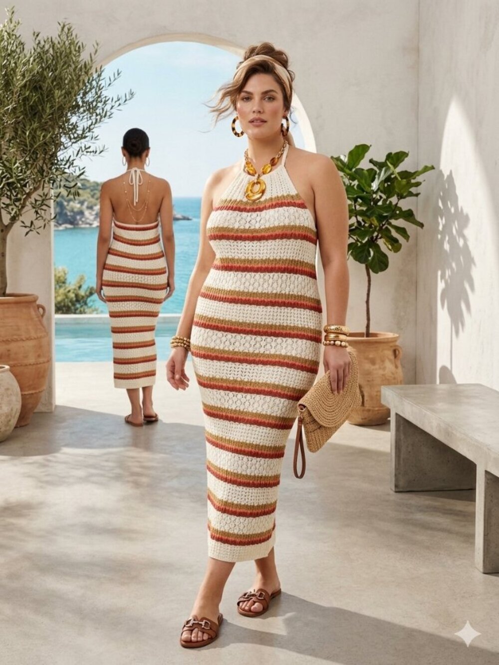 The Drop Jayla Birch Cotton Crochet Halter Midi Dress Cover Up 3X NWOT